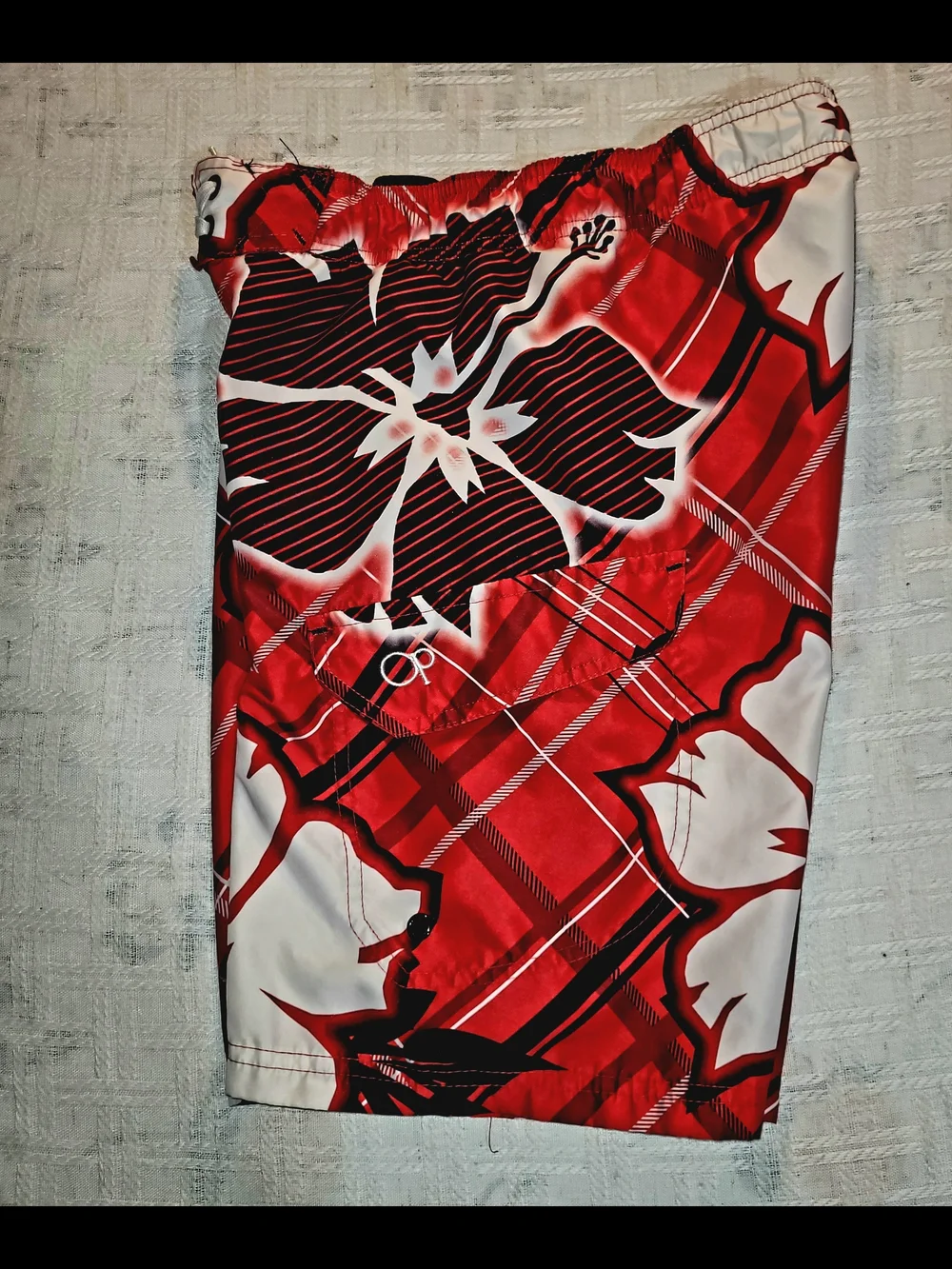 Op Ocean Pacific Board Shorts Boy's Size Medium 8 Swim Trunks Hawaiian Flower